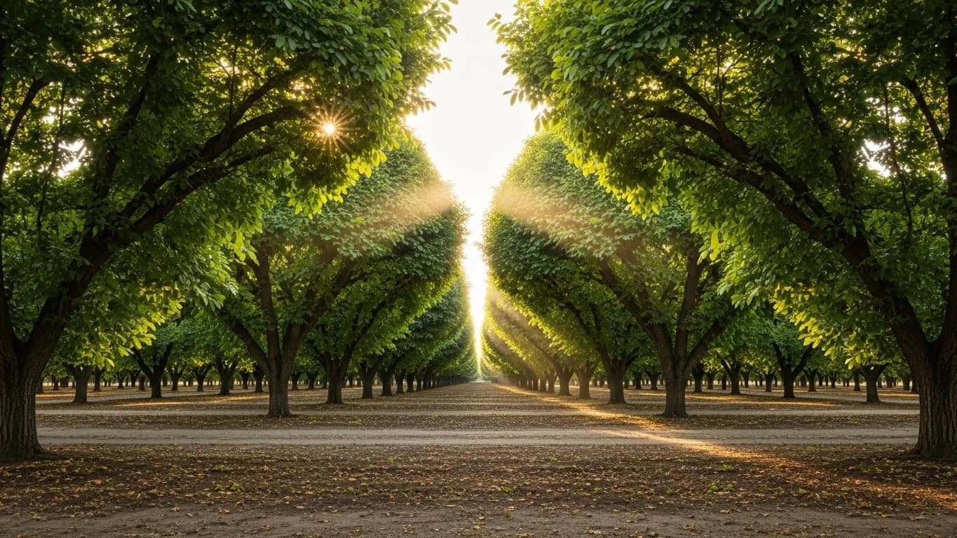 Mature Walnut Orchard Rows